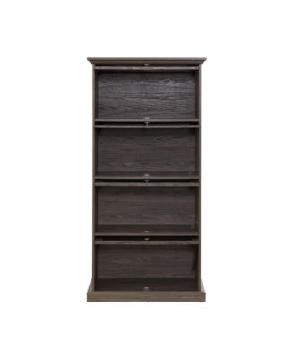 4-Tier Glass Display Cabinet with Flip-Up Doors Collectors Showcase