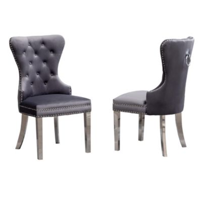 Streamdale  Furniture  Contemporary Tufted Velvet Chair with Nailhead Trim, Set of 2