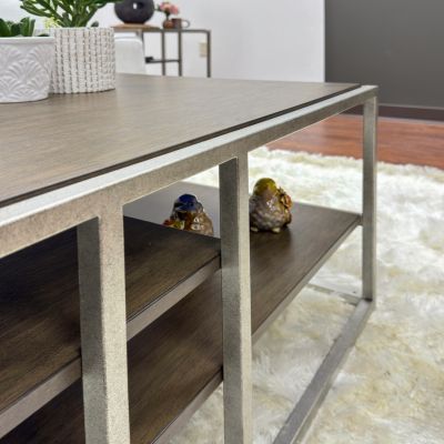 Metal Frame Wood Living Room Coffee Table with Shelf