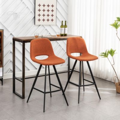  Fabric Kitchen 28.25" Counter Height Stools, Set of 2, Orange