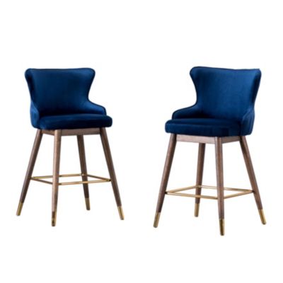 Fabric Upholstered Counter Height Wingback Stools, Set of 2, Blue