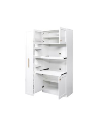 Farmhouse Pantry Cabinet, Pull-Out Shelves, 4 Doors - White