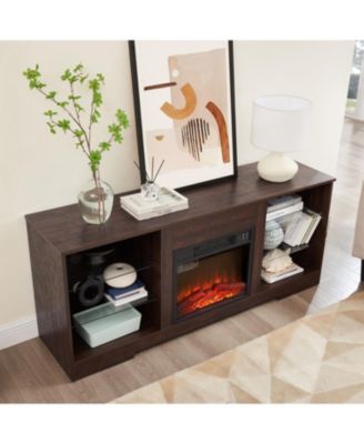 Streamdale Modern Electric Fireplace TV Stand with Glass Shelves