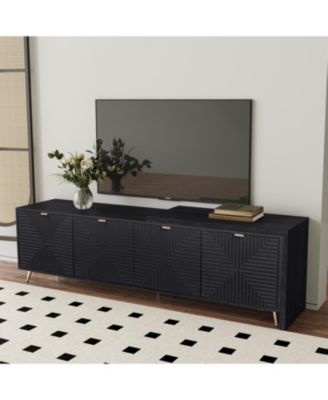 Extendable TV Cabinet with Storage, Adjustable Shelves, Lacquered Wood Veneer