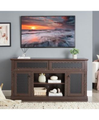 Streamdale Embossed TV Stand with Sliding Door, DARK CHERRY, 58"W x 15"D x 31.7"H