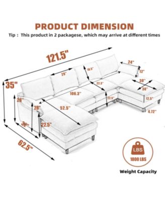 6-Seater Modular Sofa, Cloud Couch, Chenille