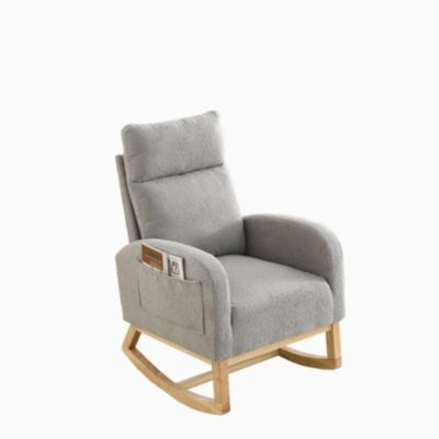  Modern High Backrest Rocker with Side Pockets