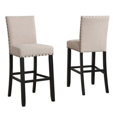 Set of 2 Fabric Bar Stools with Nailhead Trim