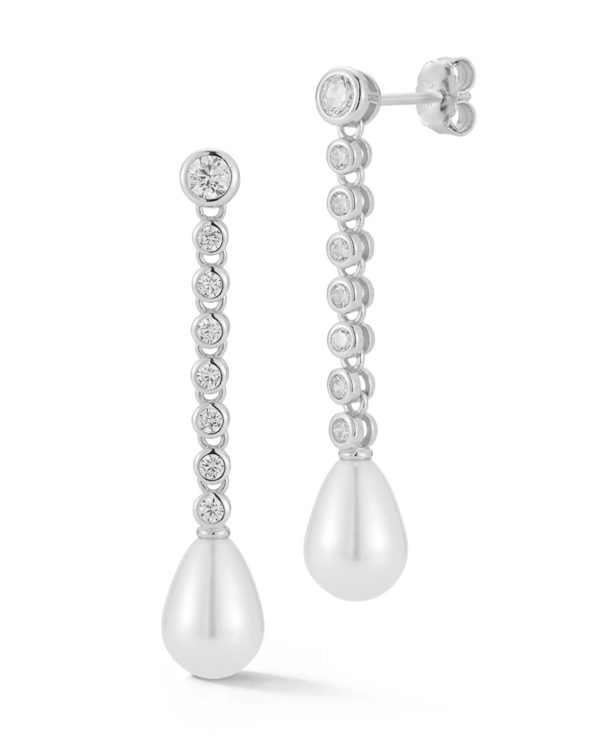 14K Gold Plated Sterling Silver Tennis Pearl Drop Earrings - Gold