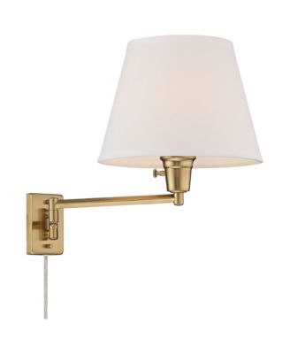 Clement Modern Swing Arm Wall Lamps Set of 2 Plug-in Fixtures with White Linen Shade for Bedroom, Bedside, Living Room or Reading