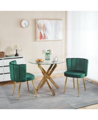 Green Velvet Dining Chair (Set of 2) with Gold Legs