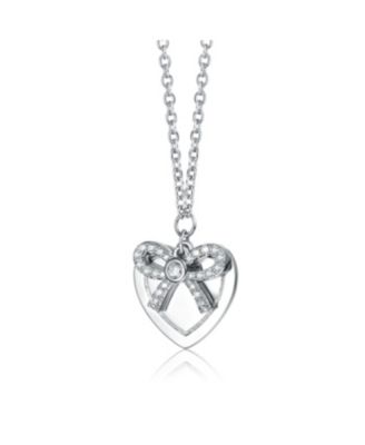 Chic White Gold Plated Tie Ribbon on Heart Shaped Pendant