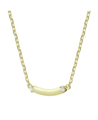 14K Gold Plated Cubic Zirconia Small Curved Bar Necklace