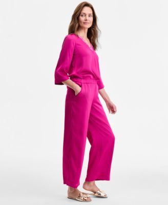 Women's Pull-On Wide-Leg Satin Pants, Exclusively at Macy's