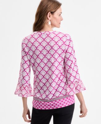 Women's Printed Split-Neck Top, Exclusively at Macy's 