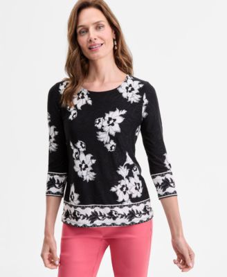 JM Collection - Petite Windswept Jacquard Scoop-Neck Top
