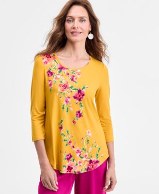 JM Collection - Women's Farrah Floral 3/4-Sleeve Top, Exclusively at Macy's