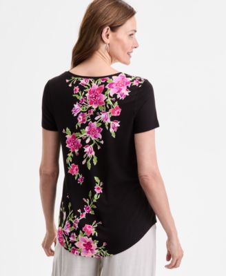JM Collection Women's Printed Scoop-Neck Short Sleeve Top