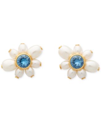 kate spade new york - Gold-Tone Color Cubic Zirconia & Imitation Pearl Flower Stud Earrings