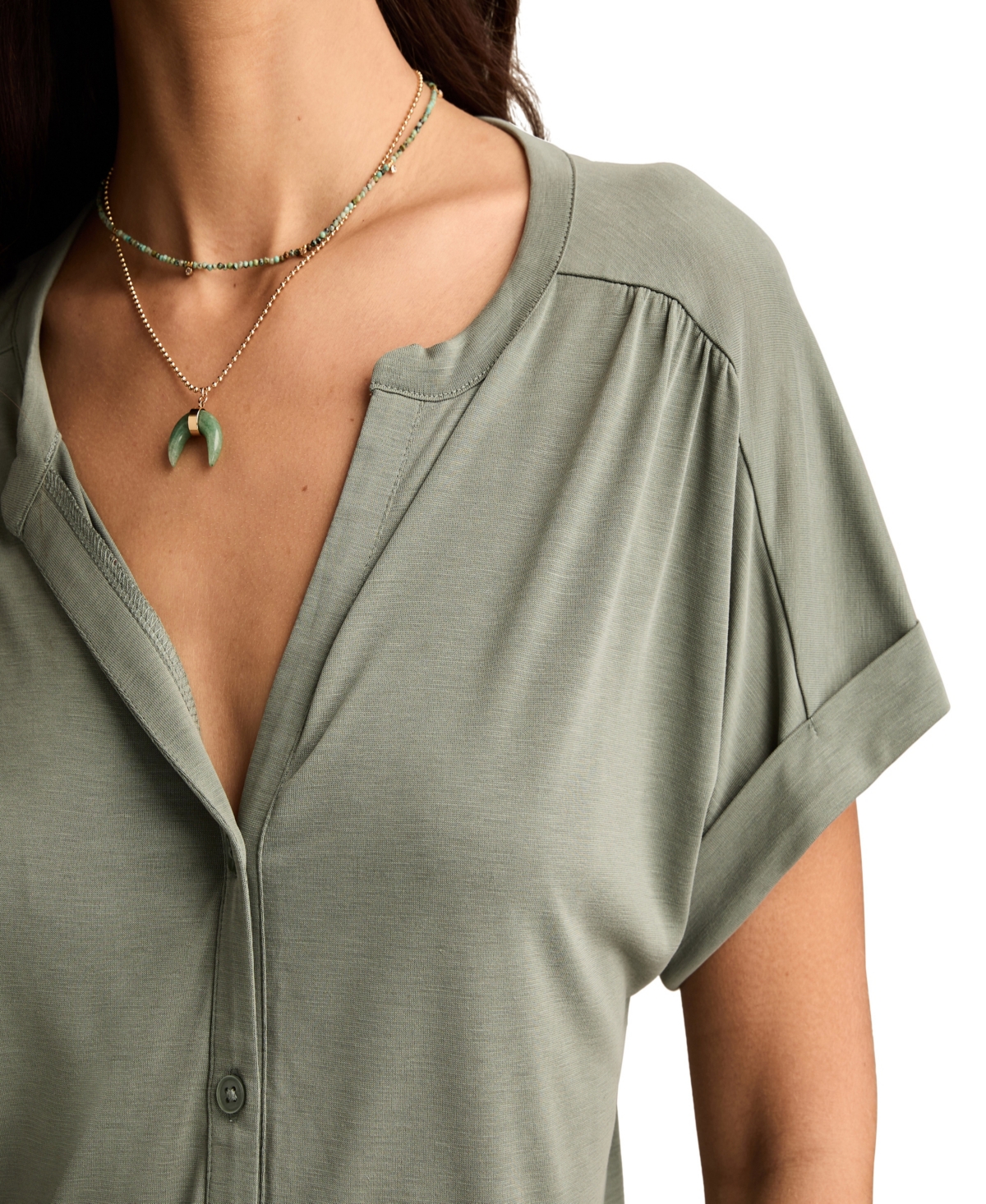 LUCKY BRAND WOMEN'S SANDWASH SHORT SLEEVE BUTTON FRONT SHIRT 