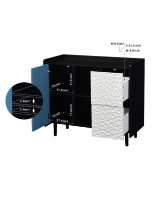 Black Sideboard Cabinet with Red Doors, 2 Drawers