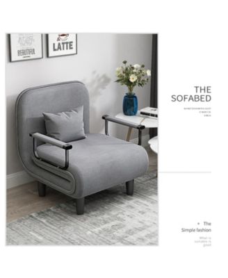 Streamdale 1 Pc. Grey Linen Upholstered Metal Frame Adjustable Folding Sofa Chair with Pillow