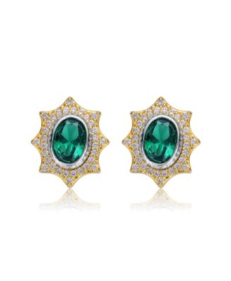 White Gold Plated and 14K Gold Plated Colored Cubic Zirconia Stud Earrings