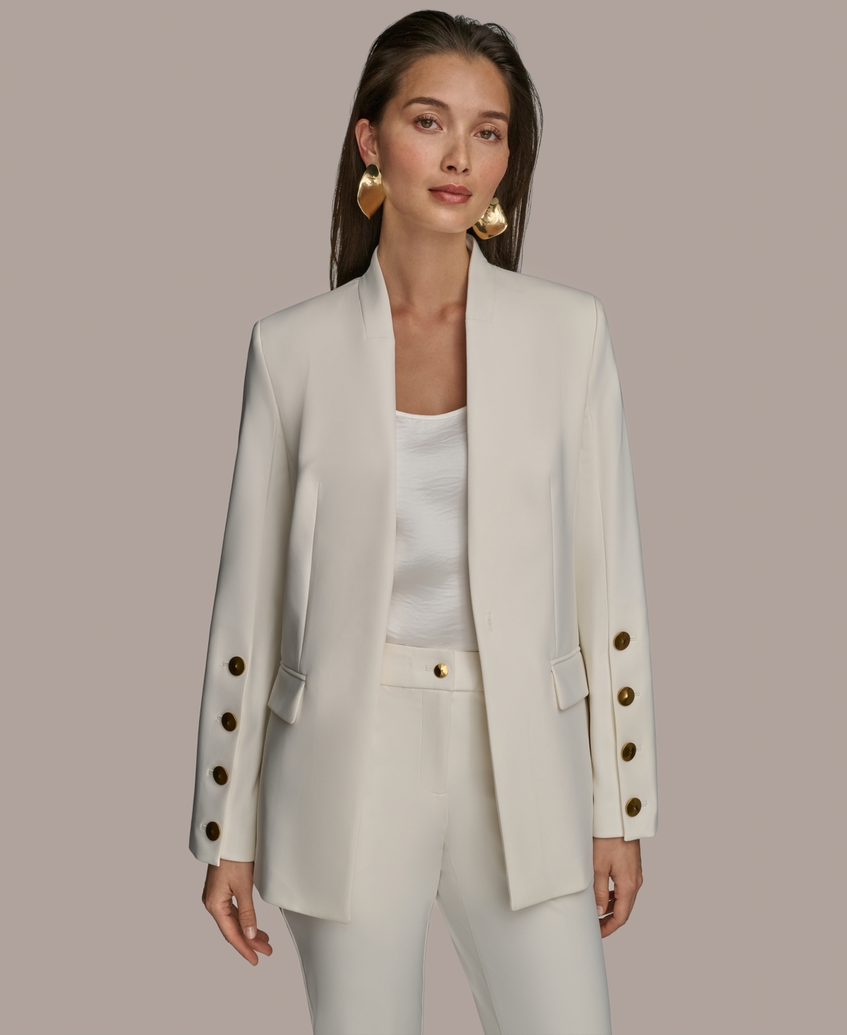 Women's Button Sleeve Blazer, Regular & Petite - Black