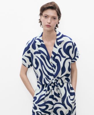 MANGO - Women's Floral-Print Knot Detail Cropped Shirt
