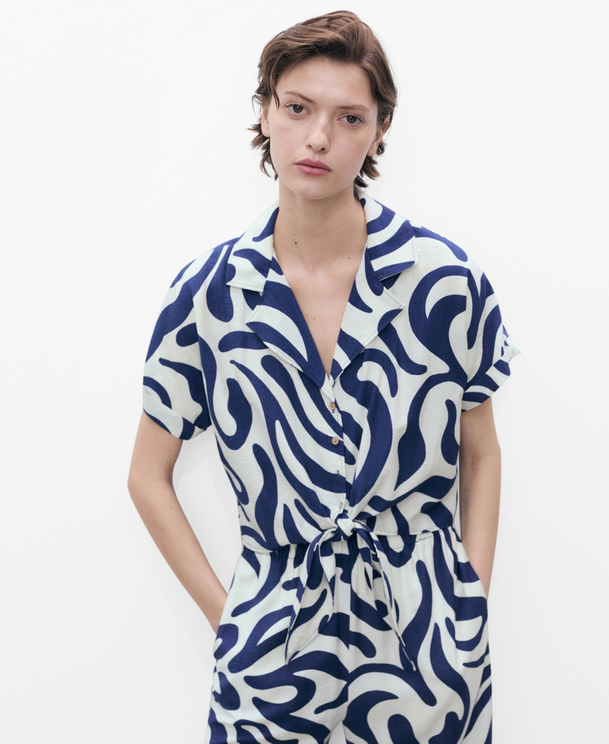 Mango Women's Floral-print Knot Detail Cropped Shirt