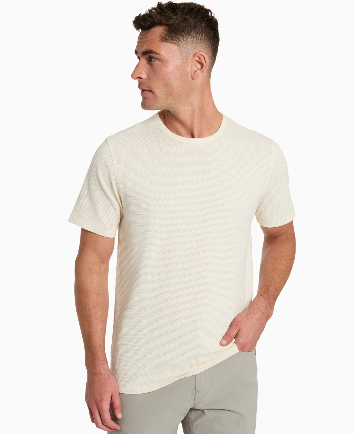 Men's Slim-Fit Textured T-Shirt - Cream