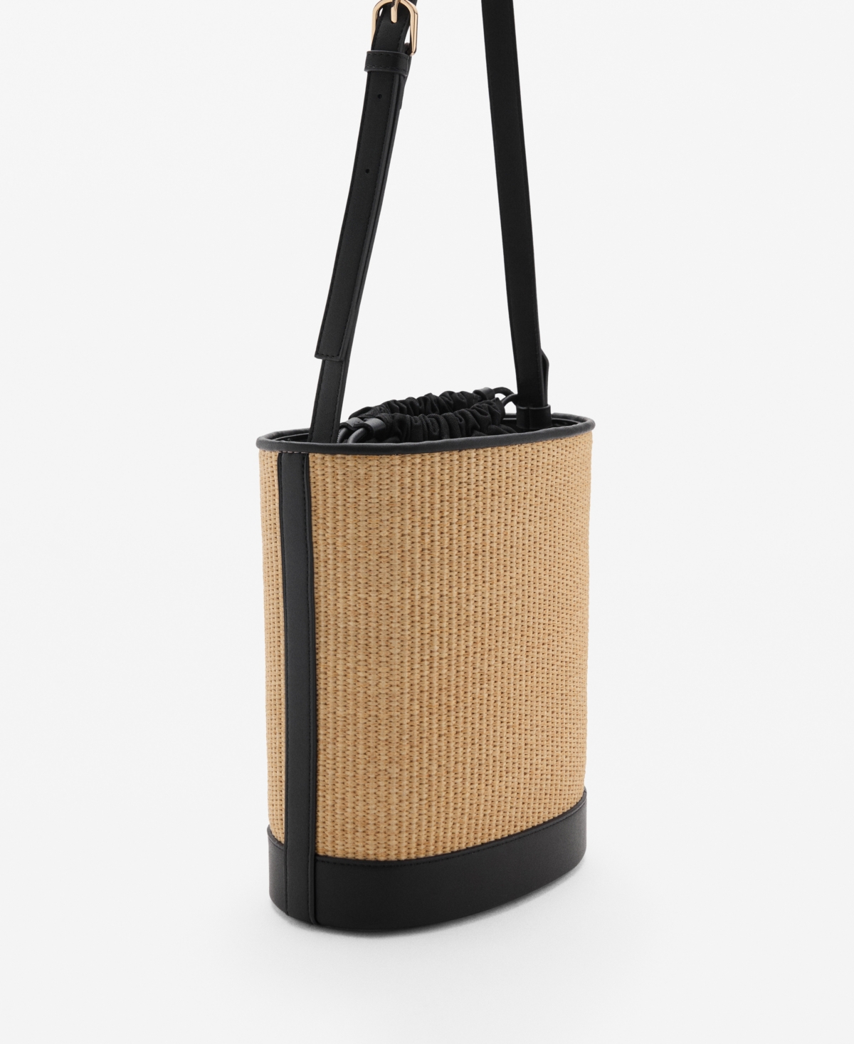 Women's Medium Raffia-Effect Bucket Bag - Black