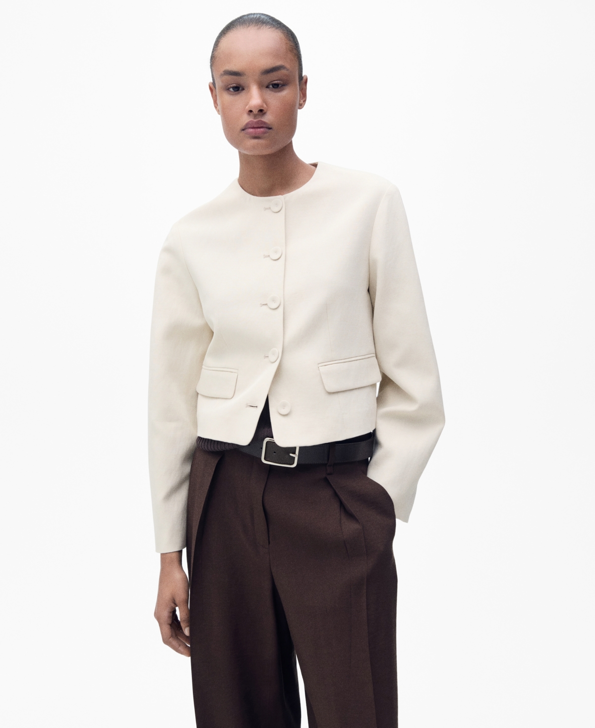 Shop Mango Women's Buttoned Linen-blend Jacket