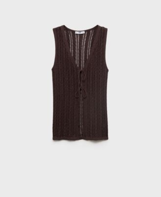 Women's Openwork Bow Closure Knit Vest