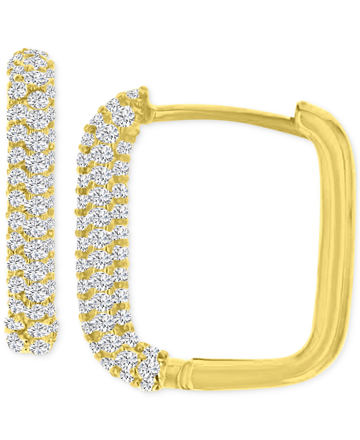 Macy's 2-pc. Set Cubic Zirconia Two-stone Stud & Pave Square Hoop Earrings In 14k Gold-plated Sterling Silv In Yellow