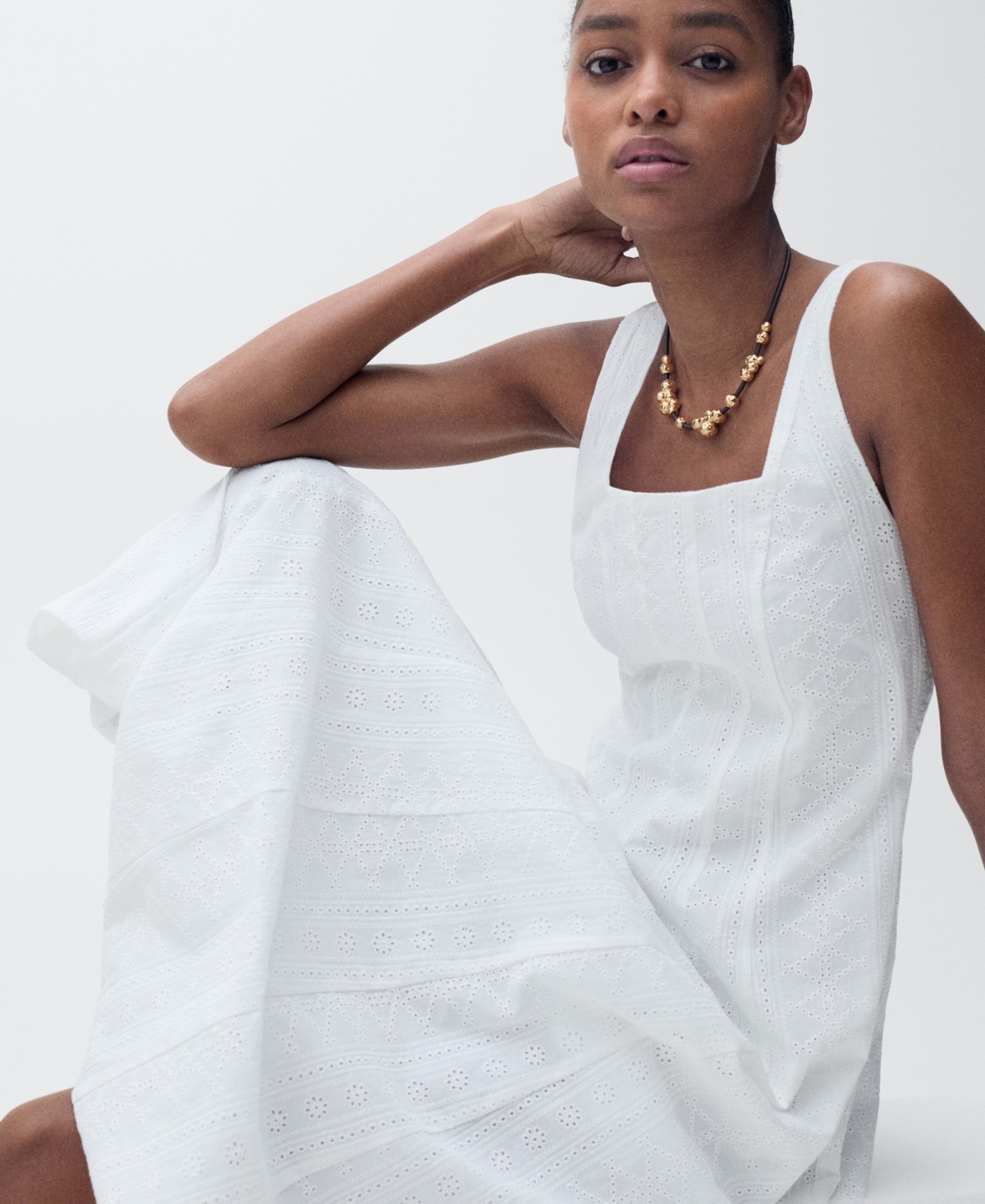 Shop Mango Women's Puffed Hem Embroidered Dress