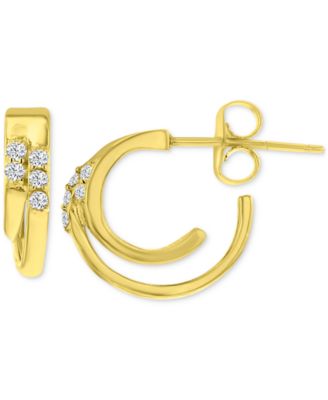 2-Pc. Set Cubic Zirconia Double Hoop & Graduated Baguette Stud Earrings in 14k Gold-Plated Sterling Silver