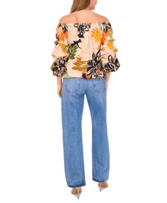 トップス FLORENT SHOULDER DESIGN BLOUSE Off-Shoulder Floral Print Blouse