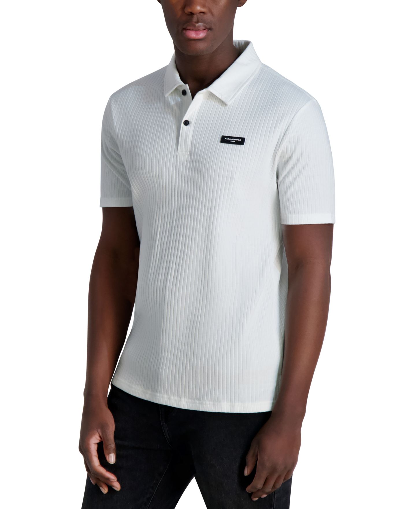 Мужское поло KARL LAGERFELD PARIS Short Sleeve Ribbed Polo Shirt, цвет: Натуральный — фото 2