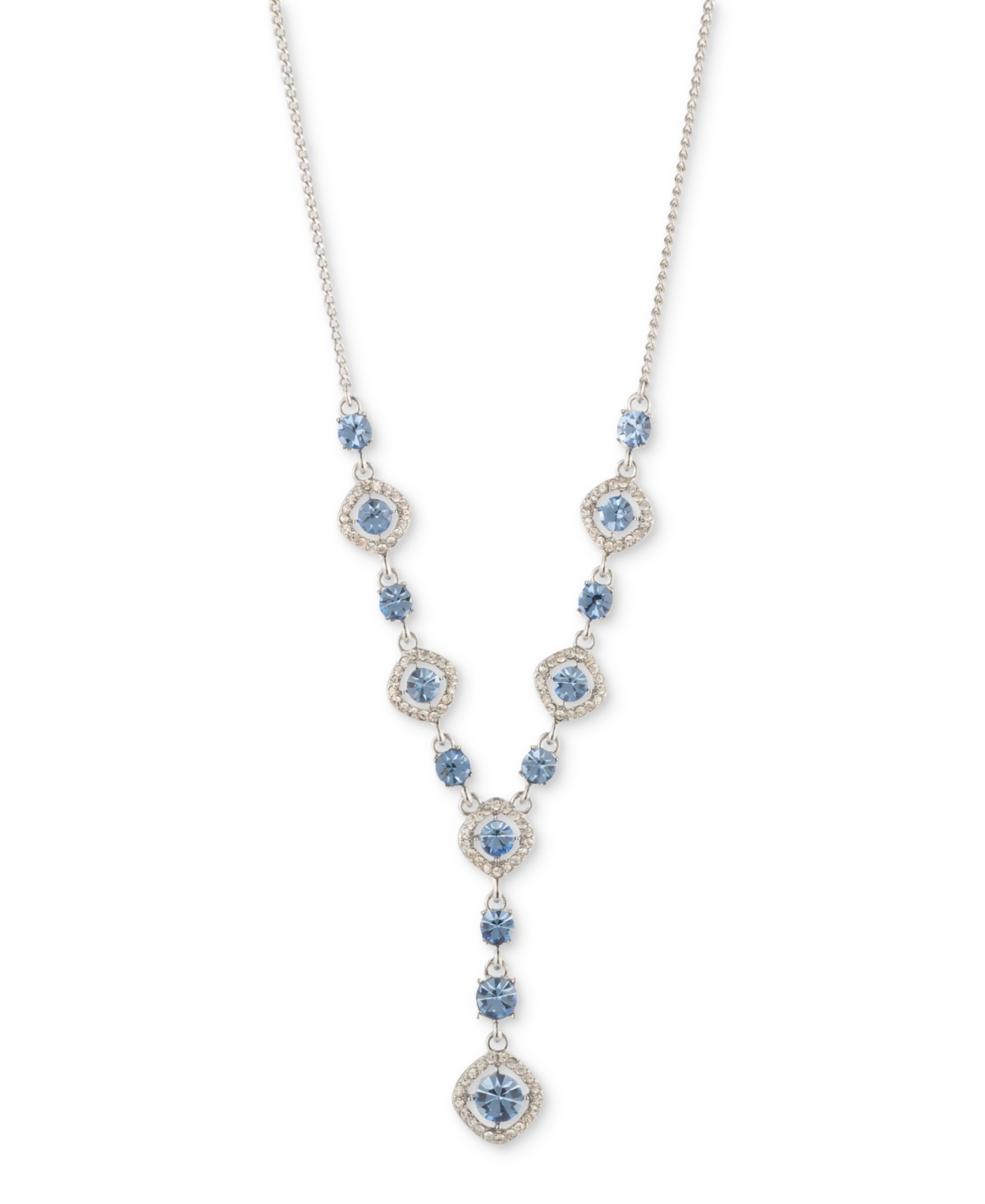 Silver-Tone Pave & Round Crystal Halo Lariat Necklace, 16" + 3" extender - Turq/aqua