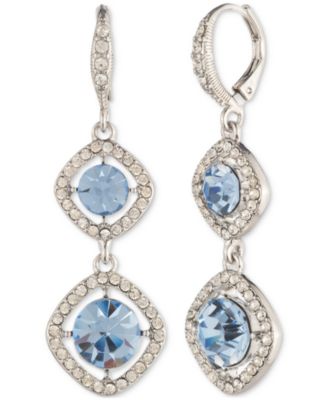 Pav&eacute; & Round Crystal Halo Double Drop Earrings