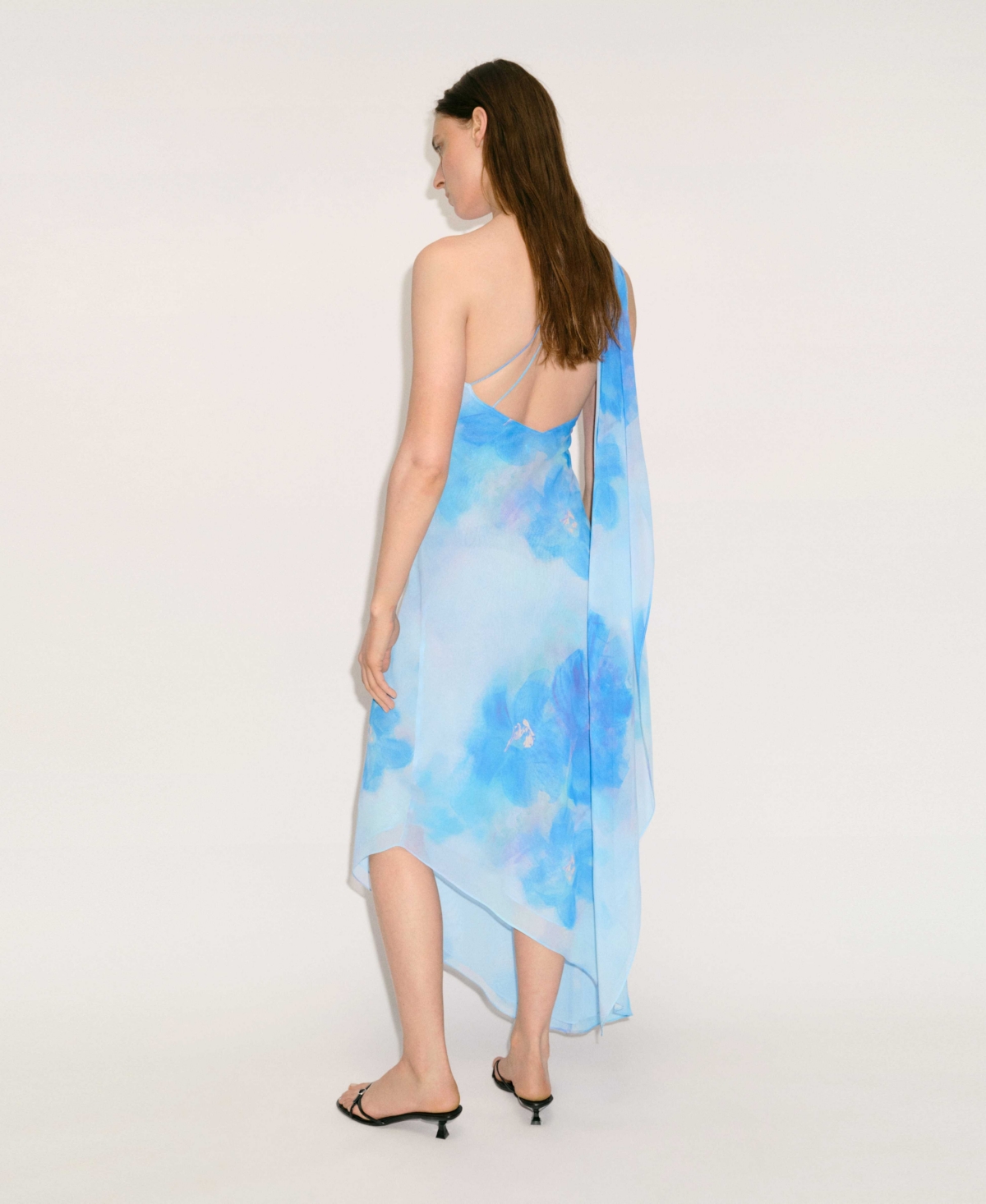 Mango Asymmetrical Floral Scarf Dress Blue