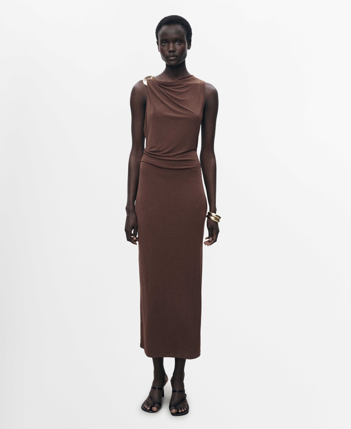 Mango Draped Body-con Maxi Dress In Brown