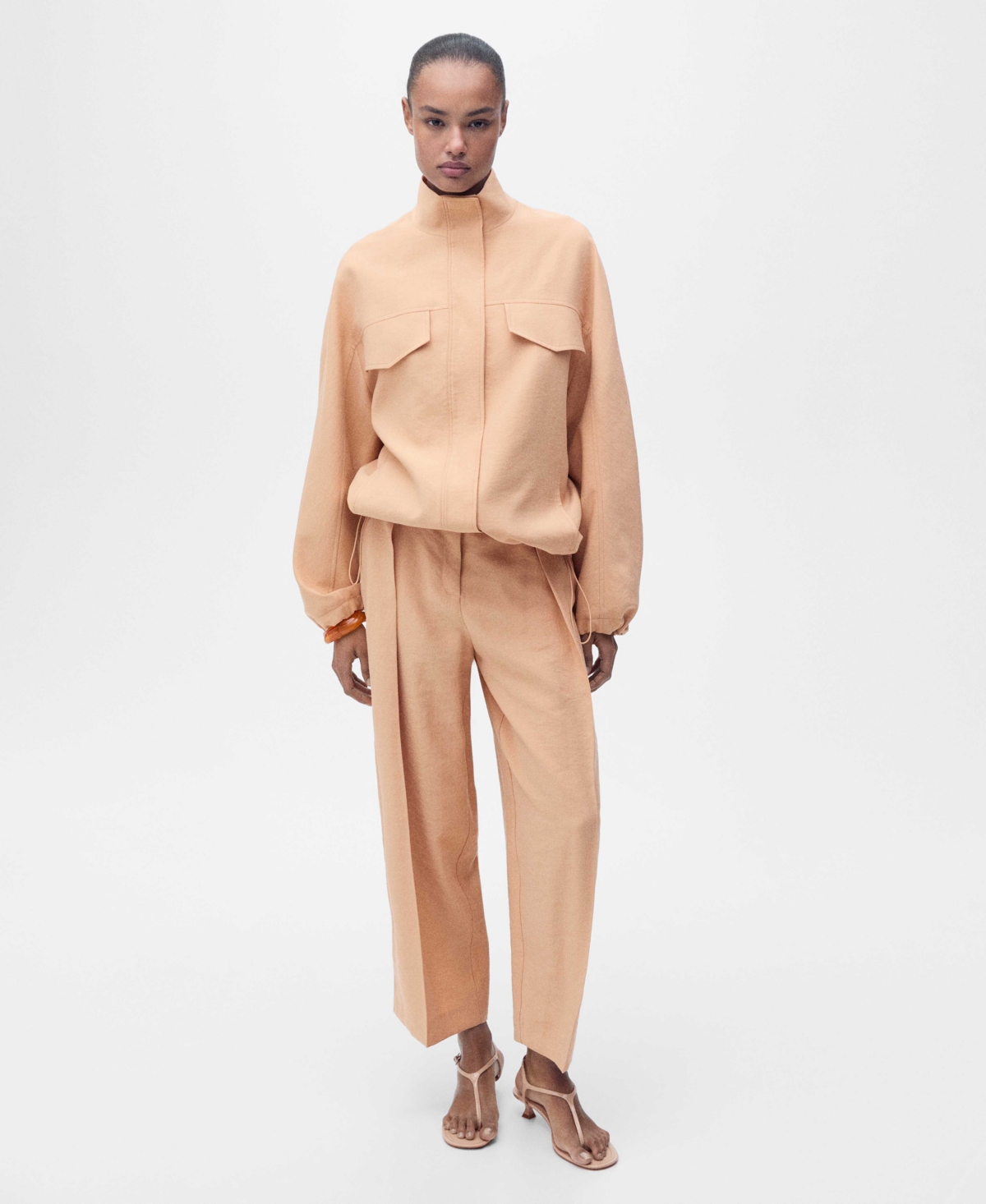 Women's Pockets Oversized Lyocell Jacket - Nude