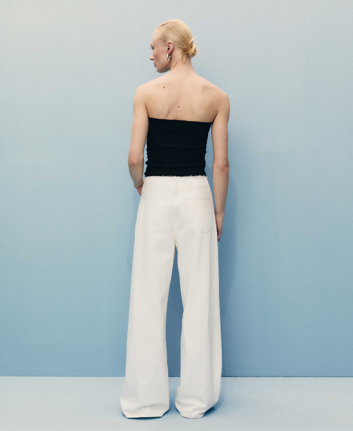Shop Mango Women's Frayed Waist Wide Leg Denim Pants