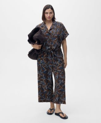 Women's Floral-Print Knot Detail Cropped Shirt