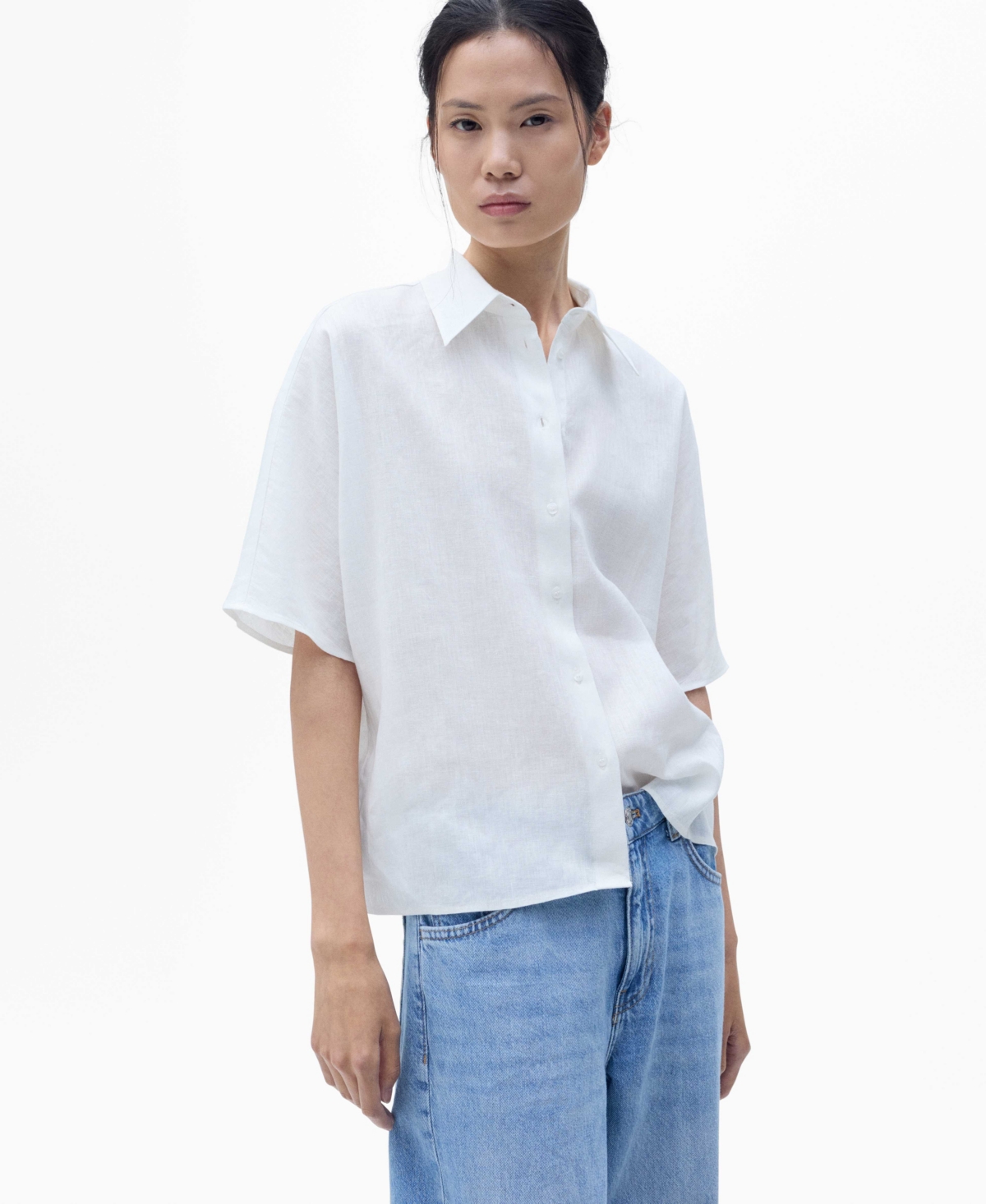 Mango Women's Short Sleeve Linen-blend Shirt