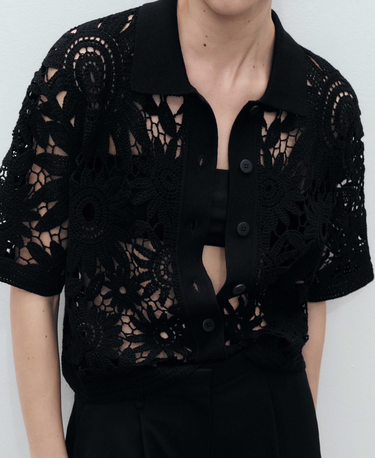 Mango Women's Short-Sleeved Crochet Cardigan