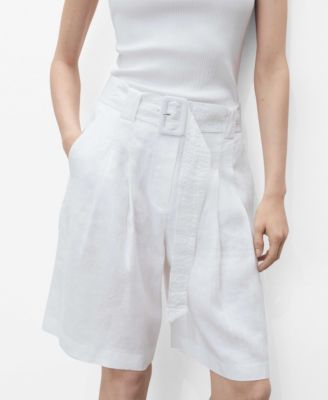 MANGO - Women's Belt Linen-Blend Bermuda Shorts