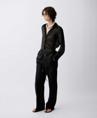 Women's Bow Straight-Fit Linen Pants